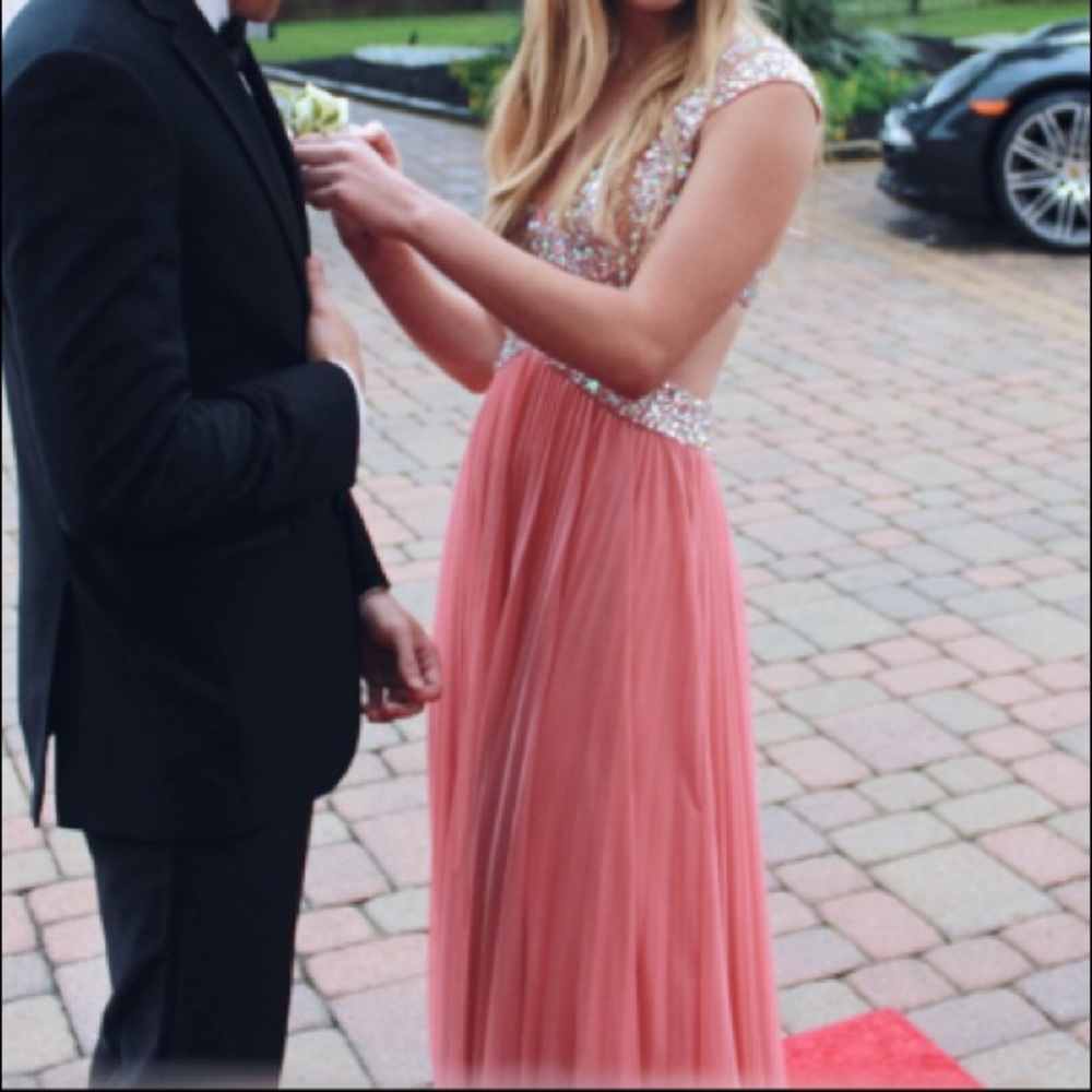 Betsy and Adam salmon-pink cut out prom dress - Picture 4 of 7